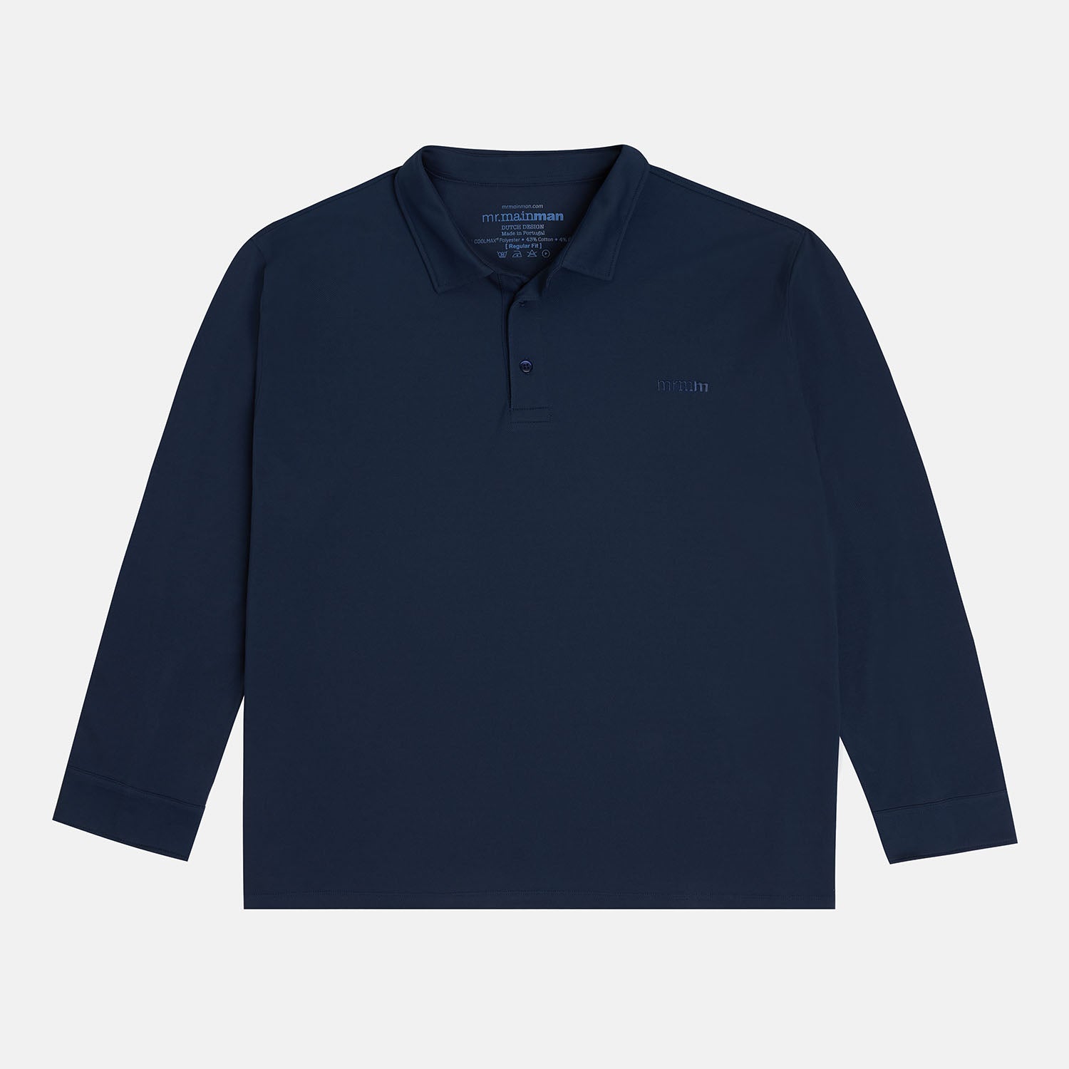 Front view of Plus Size Long Sleeve navy Mens moisture-wicking Coolmax® Piqué Polo in sizes XL-5XL