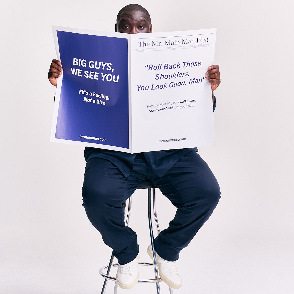 MrMainMan Model with Newspaper Navy chino Look
