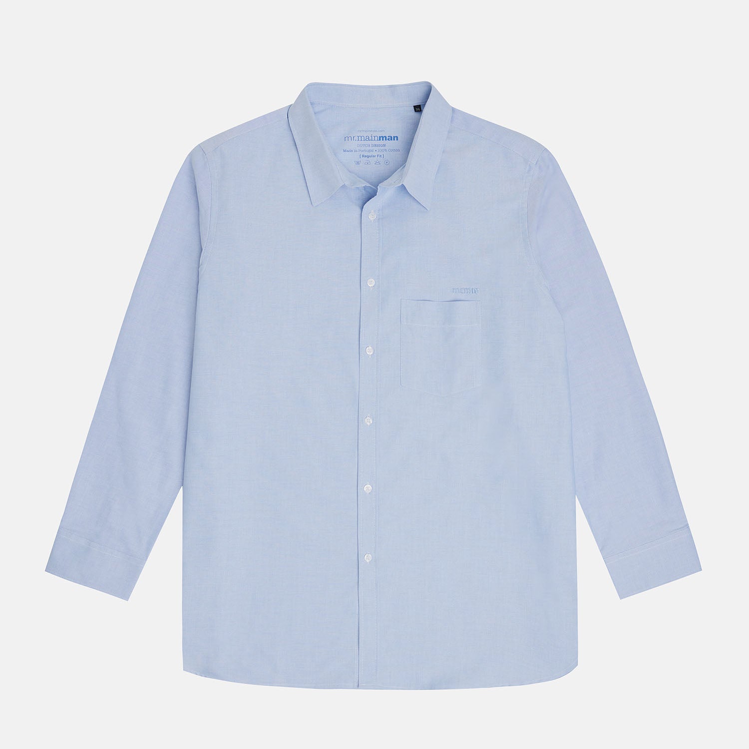 Front view of Plus size menswear cotton oxford shirt in Light blue. in size XL-5XL.
