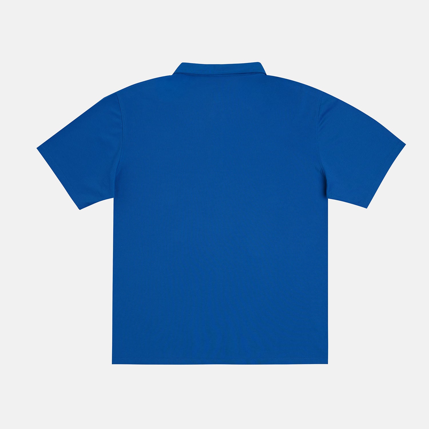 Back side view of Bright Bue Short sleeve Polo Shirt for plus-size men, breathable Coolmax fabric
