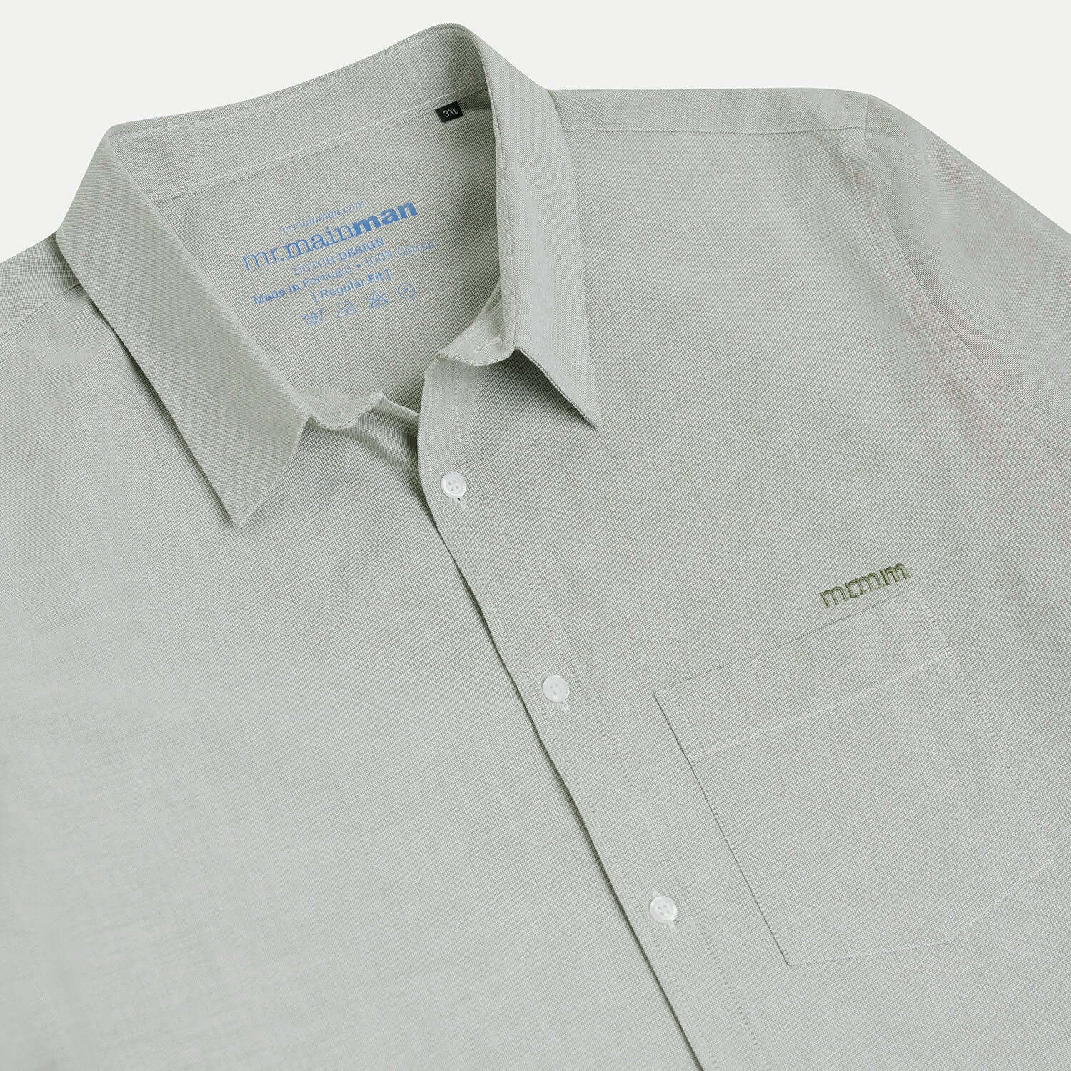 Collar and placket detailed view of Khaki Oxford Shirt for plus-size men, classic fit