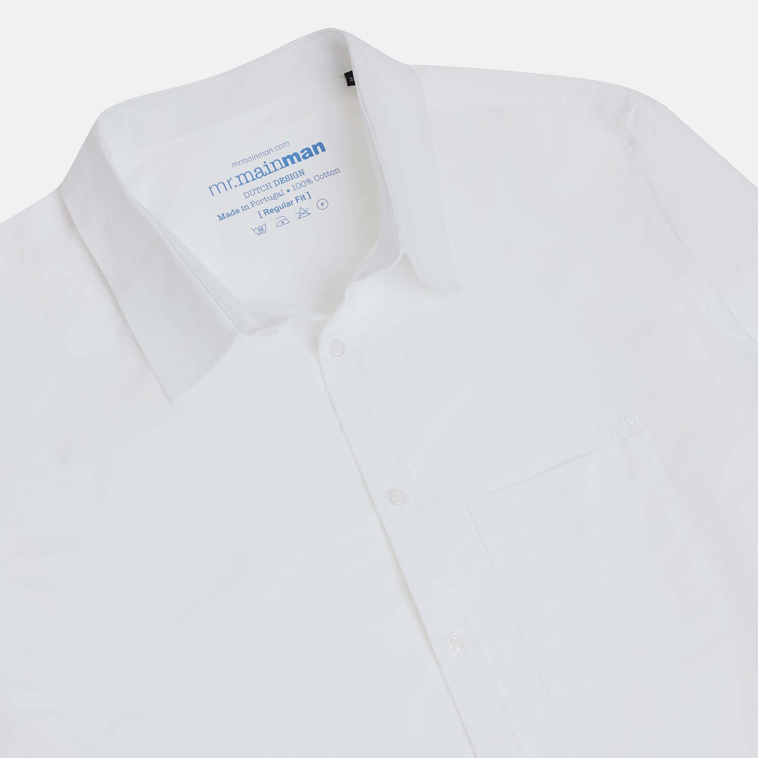 Collar and placket detailed view of White Oxford Shirt for plus-size men, classic fit