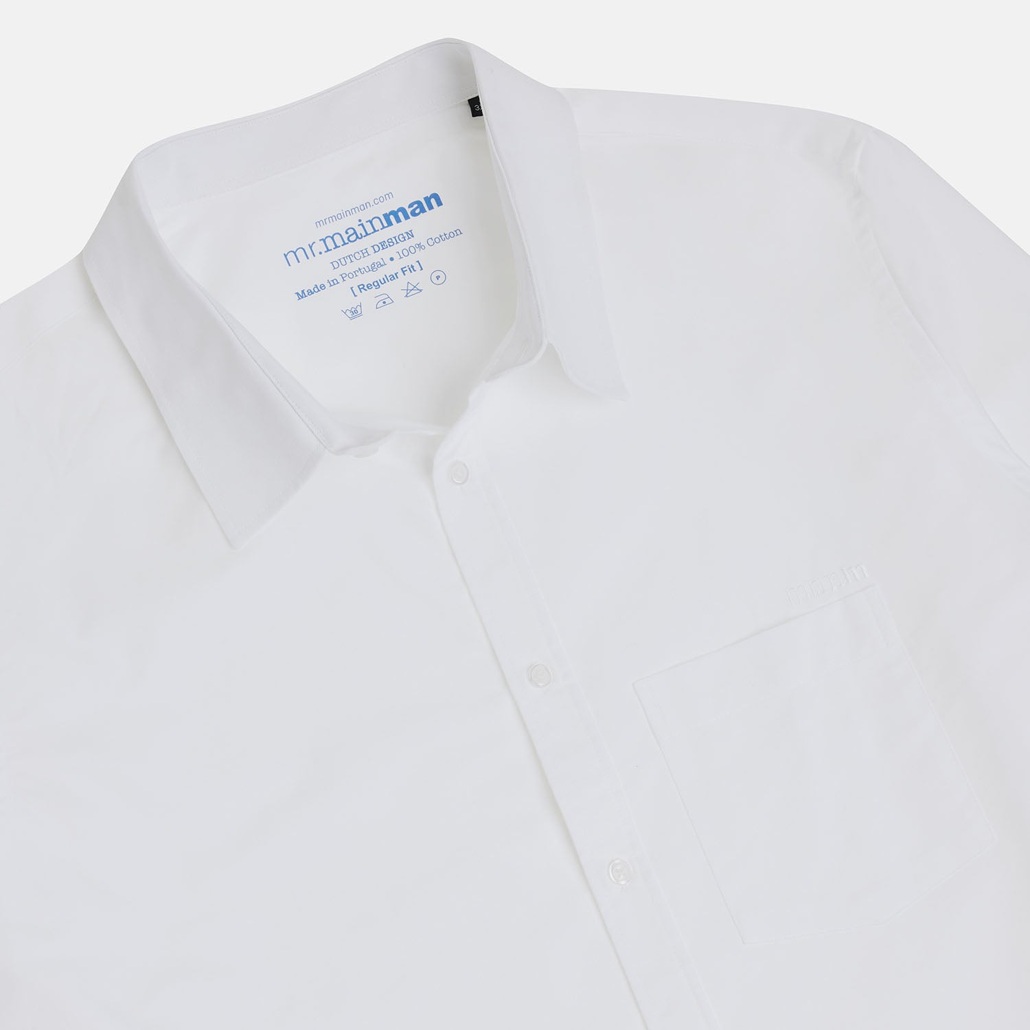 Collar and placket detailed view of White Oxford Shirt for plus-size men, classic fit