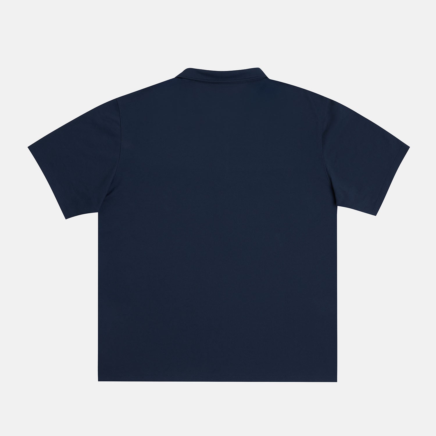 Back side view of Navy Short sleeve Polo Shirt for plus-size men, breathable Coolmax fabric