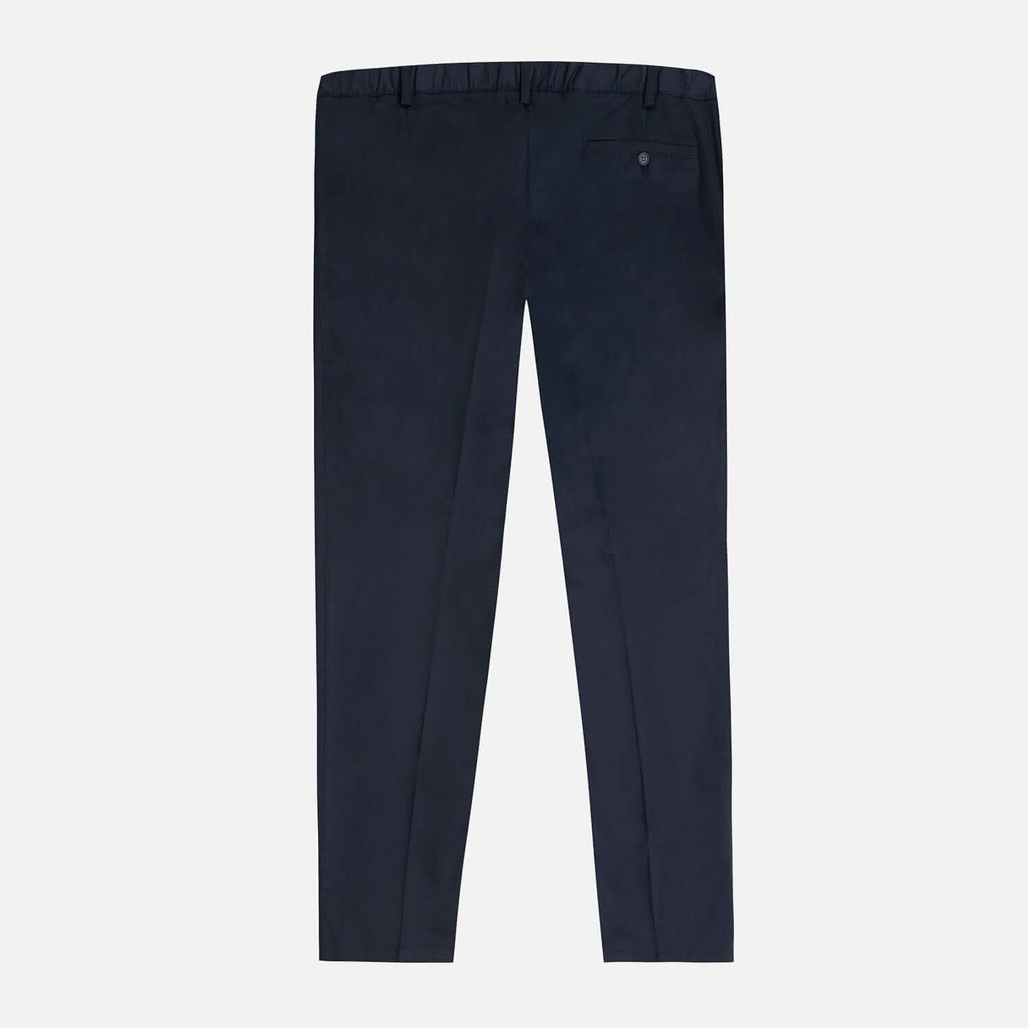 Back side view of Navy Regular fit Stretch Chino pants for plus size men with comfortable elastic waistband