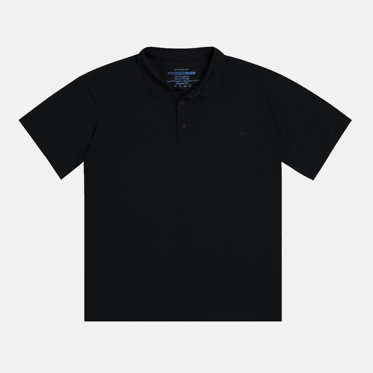 Front side view of Plus size short sleeve mens breathable piqué polo in sizes XL-5XL, in black